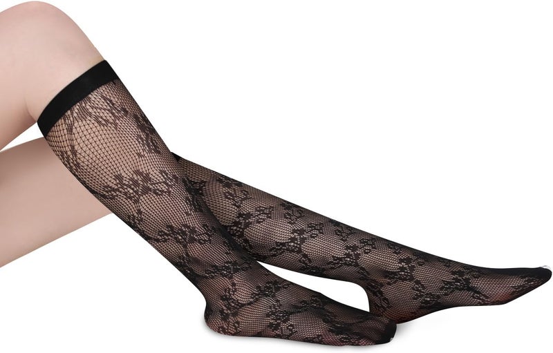 Benefeet Sox Womens Fishnet Knee High Socks White Black Lace Mesh Sexy Stockings Hollow Out Sheer Tube Calf Sock - Image 5
